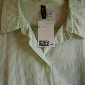 H&M Mint Green Striped Collared Shirt - L, NWT